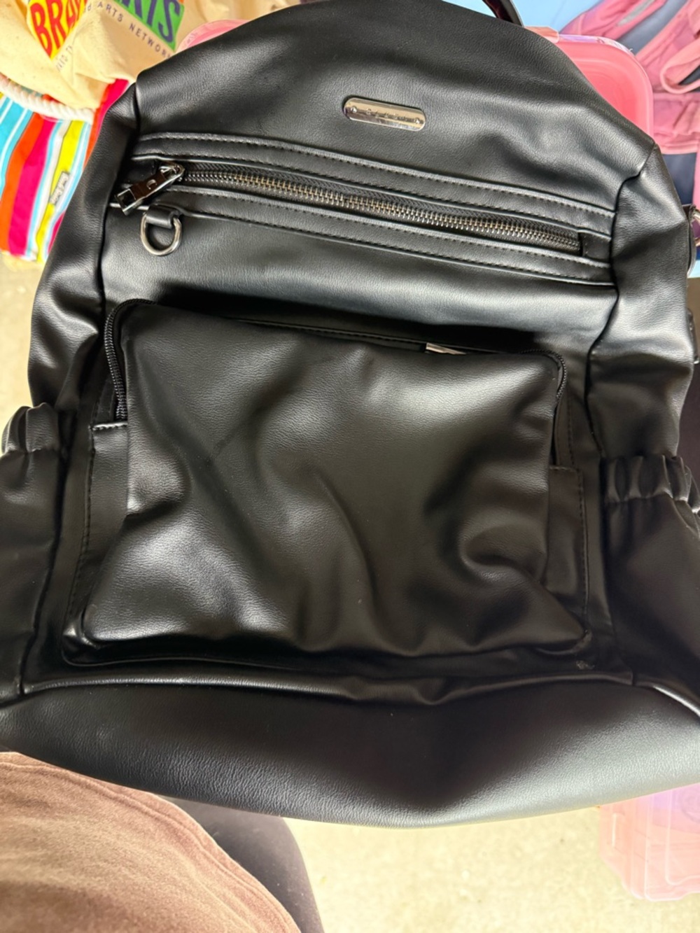 Black Faux Leather Men's Backpack - Unbranded